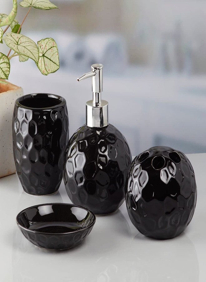 Kookee Ceramic Bathroom Accessories Set of 4, Modern Bath Set with Liquid handwash Soap Dispenser and Toothbrush Holder, Luxury Gift Accessory for Home, Black (10118) - Image 1